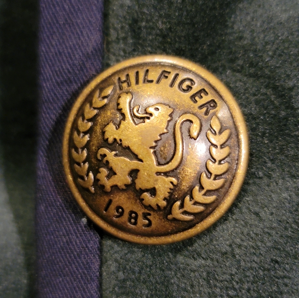 Tommy Hilfiger Green Monogrammed Velvet Blazer with Navy Trim Size 4 - Picture 7 of 8